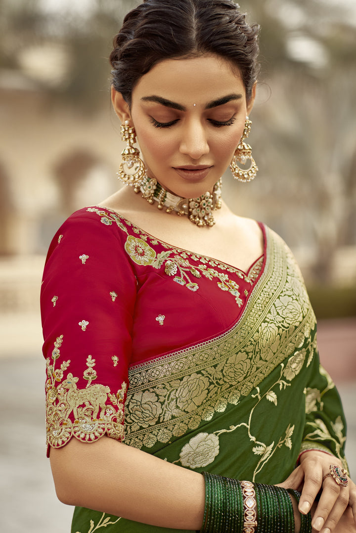 reception party sari with contrast blouse