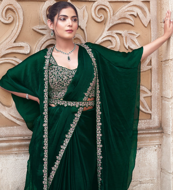 destination wedding fusion partywear sari with cape