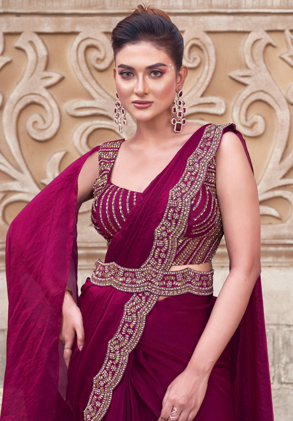 ceremonial partywear sari with crop top and belt