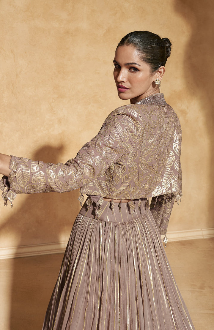 destination wedding party dress with cape and crop top