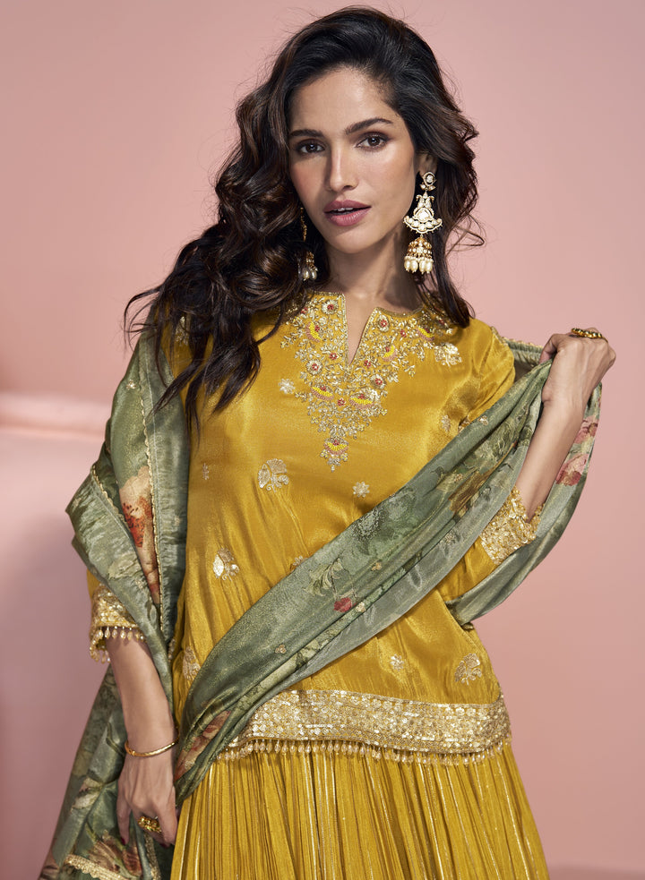 festive haldi indian dress in yellow
