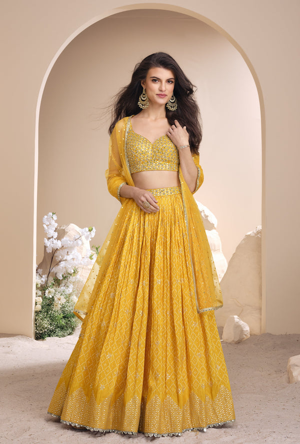 destination wedding wear rajasthani haldi dress in yellow