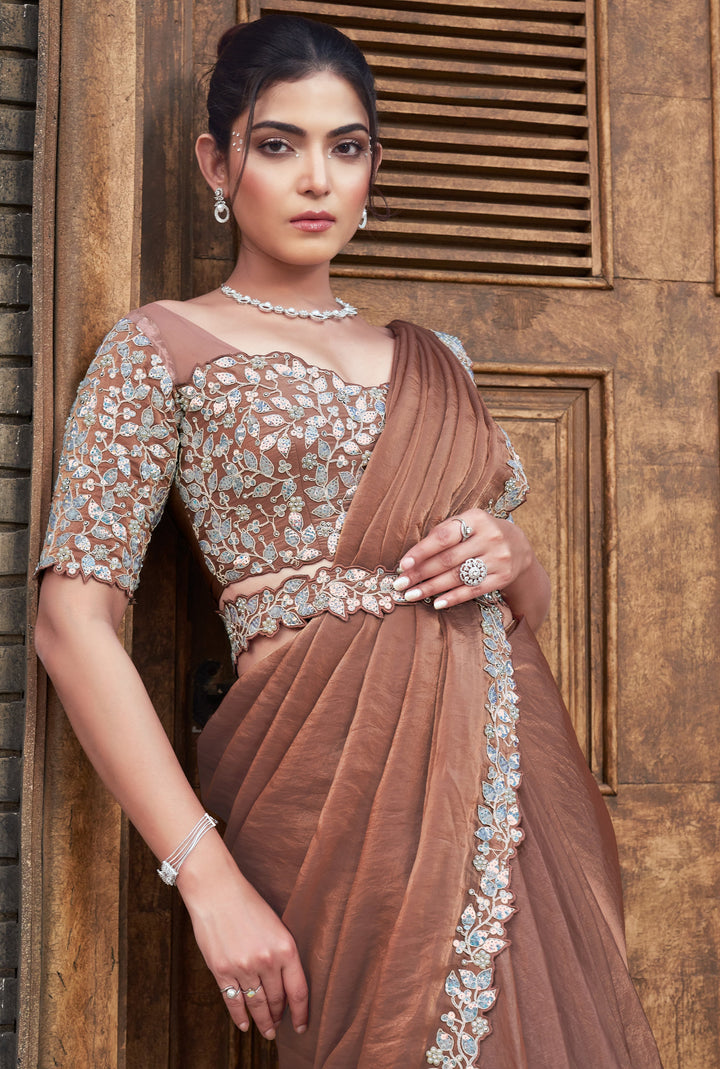 trendy pre pleated two tone saree with belt