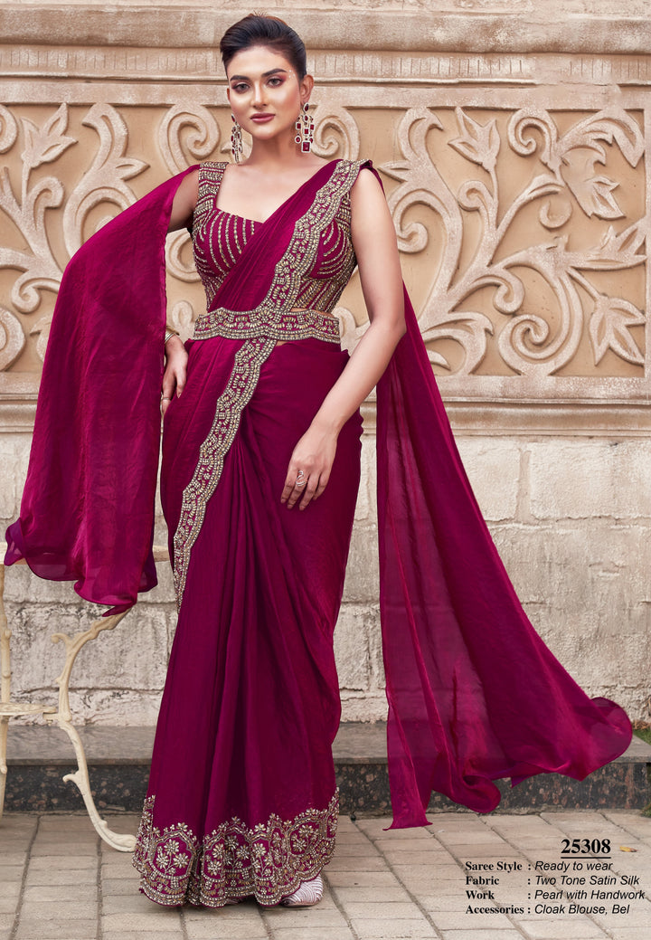 all occasions wear pre stitched party saree with belt