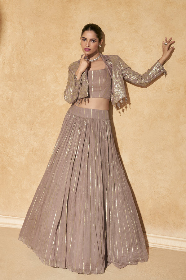 bridesmaid wear 3 piece jacket crop top party set
