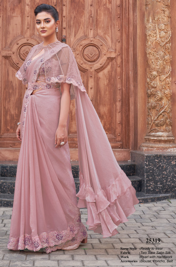 roka partywear designer saree with belt blouse and poncho