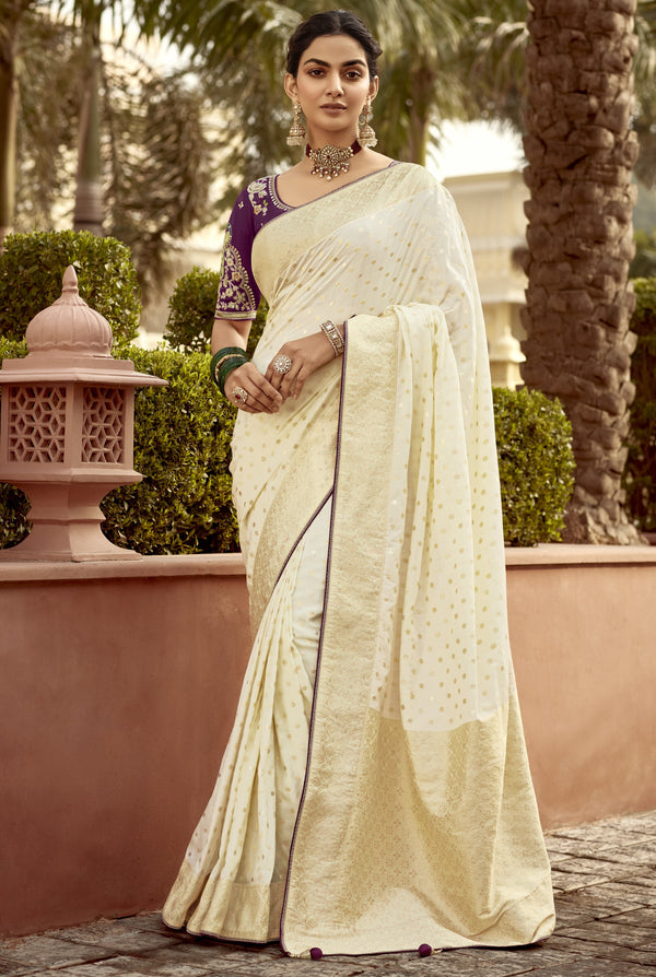 traditional south indian cultural wear off-white saree