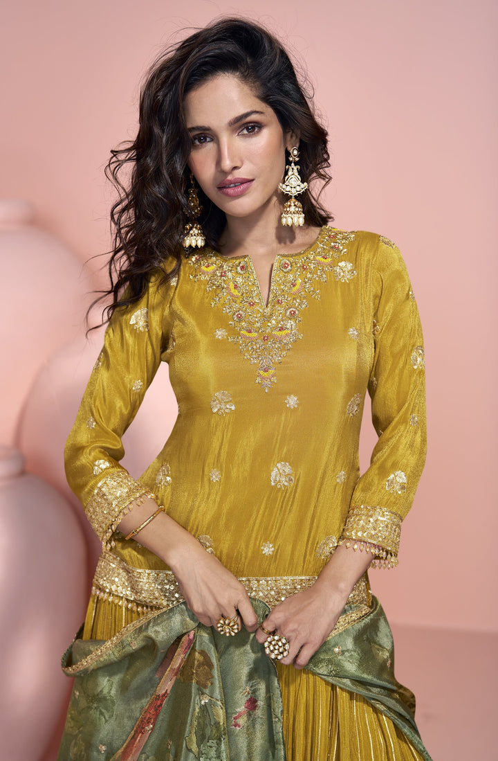 resort party fusion wear in yellow