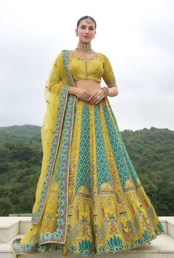 cultural wear kanjivaram silk peacock motifs lengha set