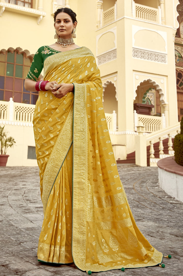 mehendi party royal sari with contrast blouse