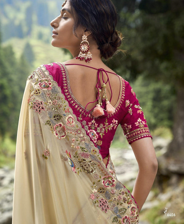 Off-White Silk Engagement Party Saree - Fashion Nation