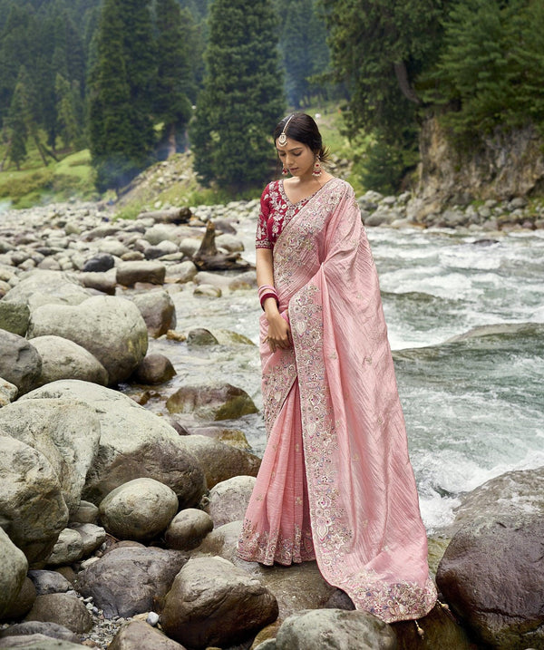 All Occasion Wear Pink Silk Designer Saree - Fashion Nation