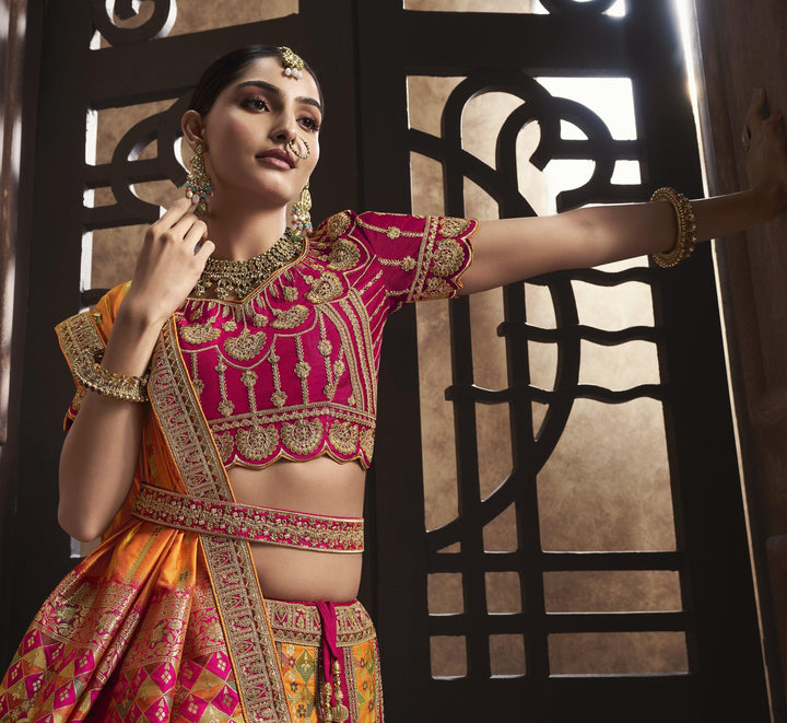 Haldi Wear Yellow Weaving Patterned Silk Ethnic Ghagra Choli - Fashion Nation