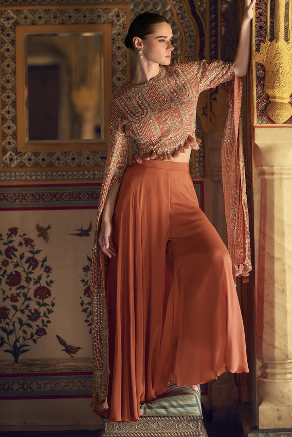 marriage wear crop top pants party dress