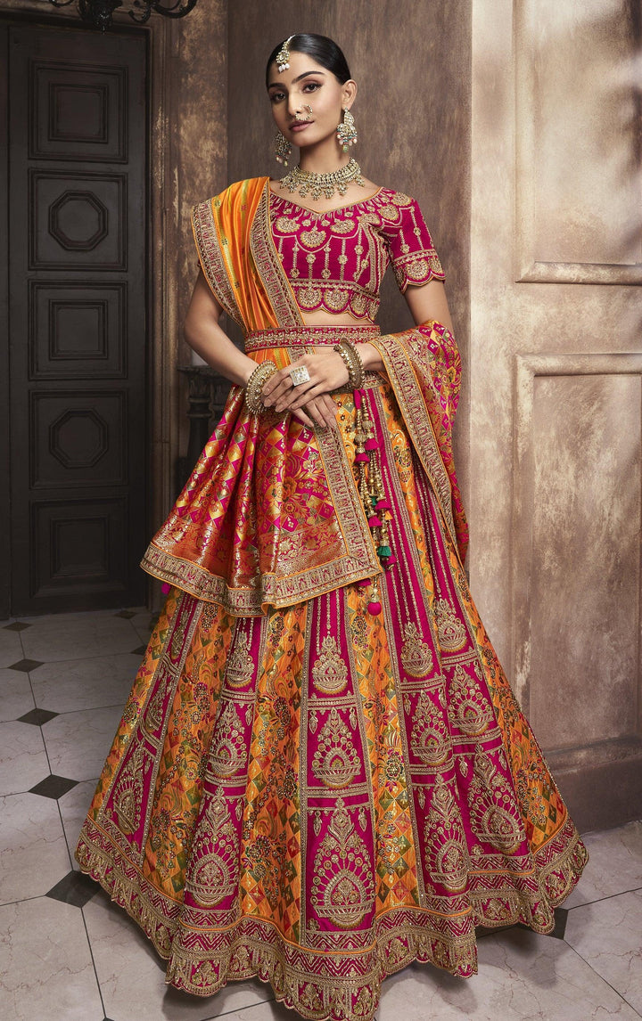 Haldi Wear Yellow Weaving Patterned Silk Ethnic Ghagra Choli - Fashion Nation